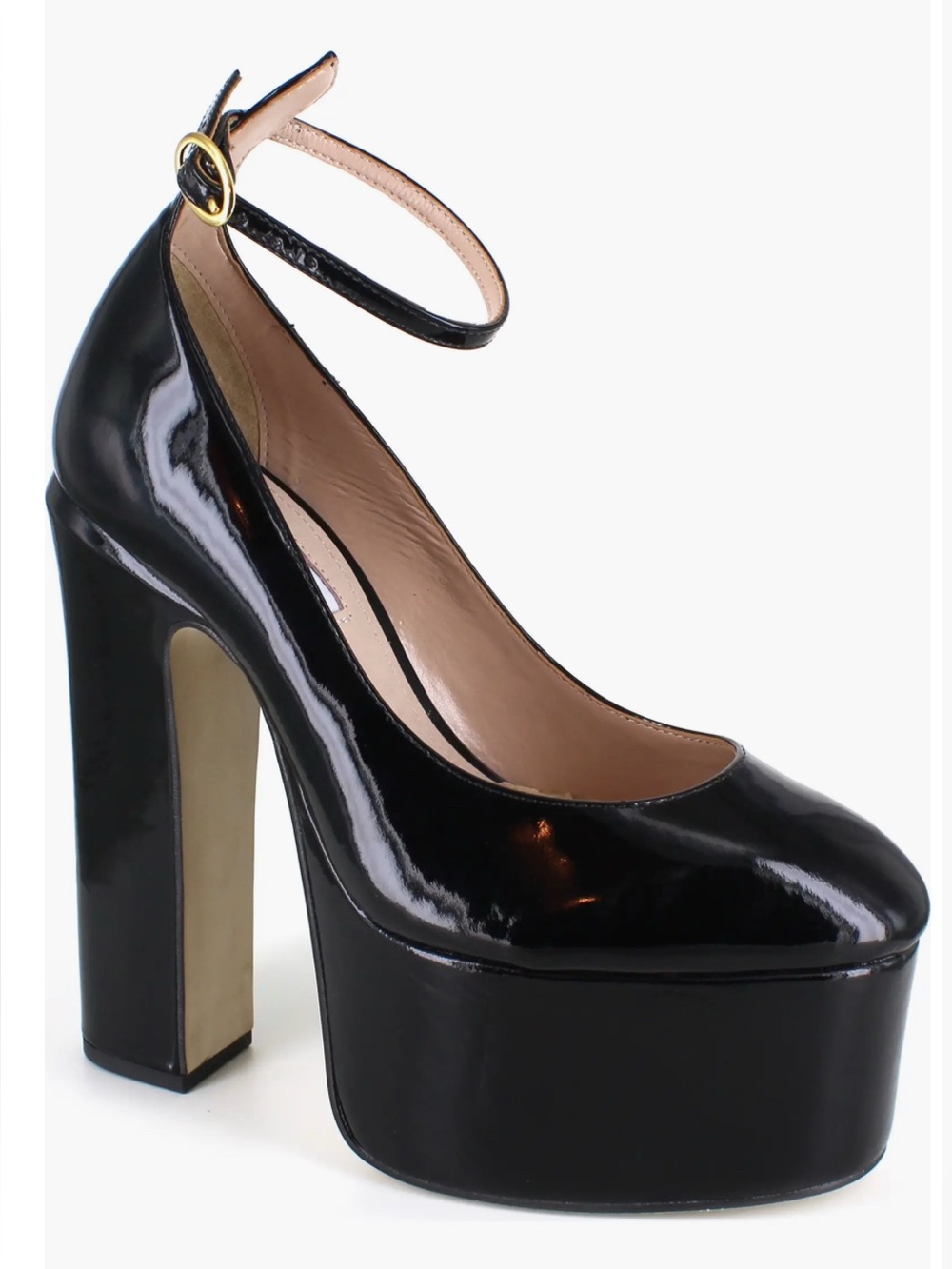 Zigi Leather Patent Platform Mary Jane Heels in Black